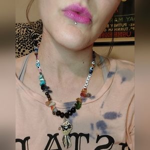 Handmade "Sucre" necklace with upcycled koi pendant and semiprecious stones